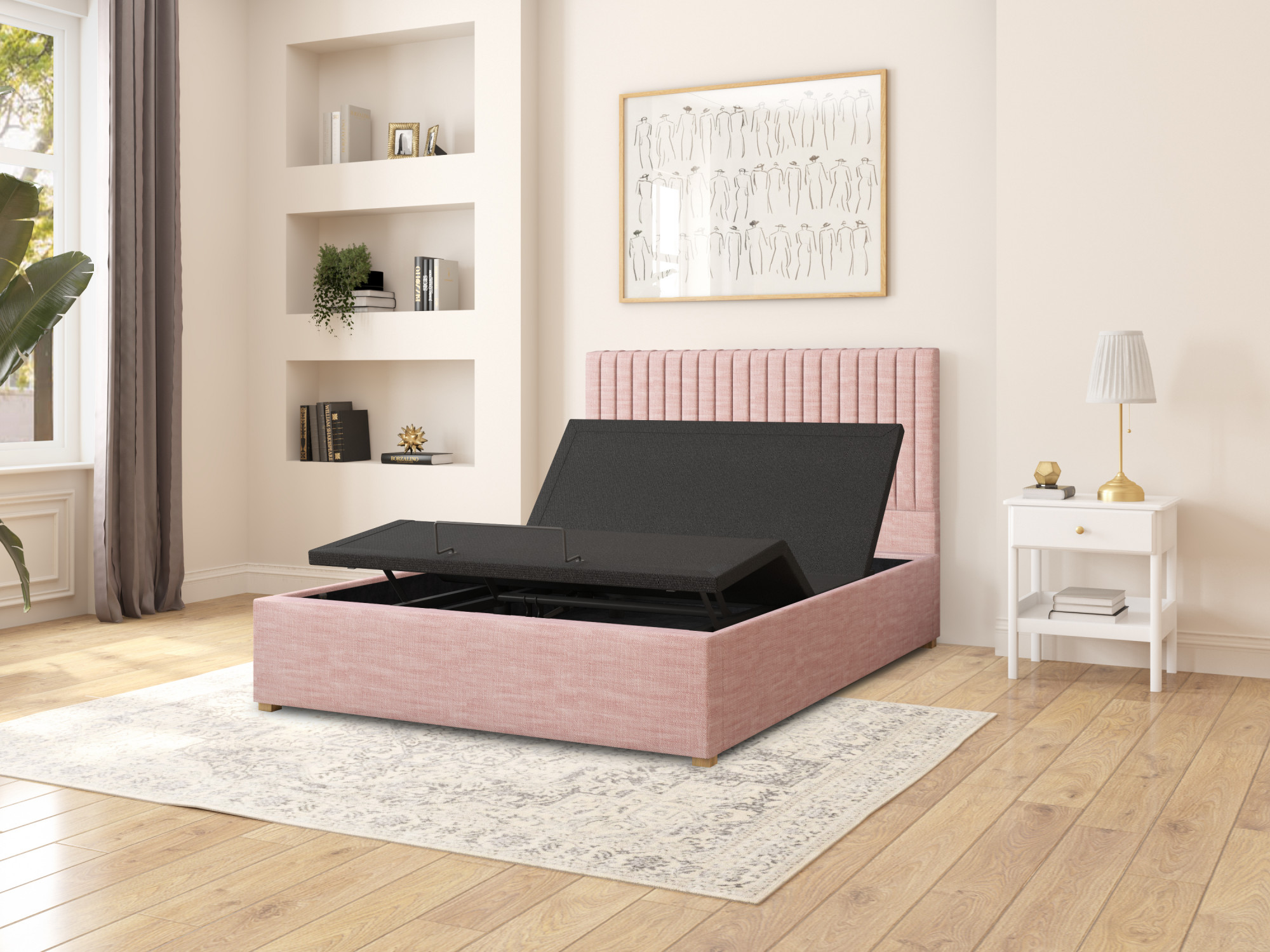Aspire Electric Adjustable Bed Grant Upholstered 4ft6 Double Pocket Sprung Mattress Pure Pastel Cotton - Tea Rose
